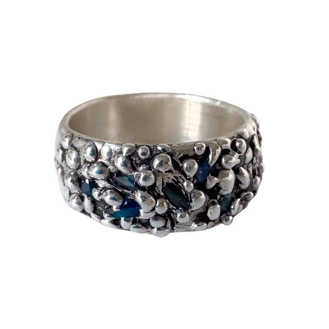 #14. Flow Wide Band Sapphire Ring in Sterling Silver, Size N 1/2 - HerbertandWilks Jewellery