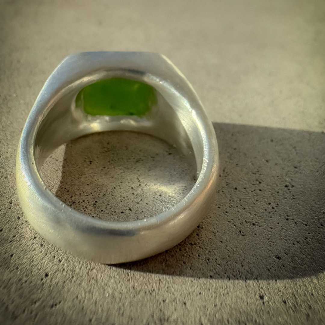 18. Horoeka Signet Ring | NZ Greenstone (Pounamu) Solid Sterling Silver Signet Ring Size P - HerbertandWilks Jewellery