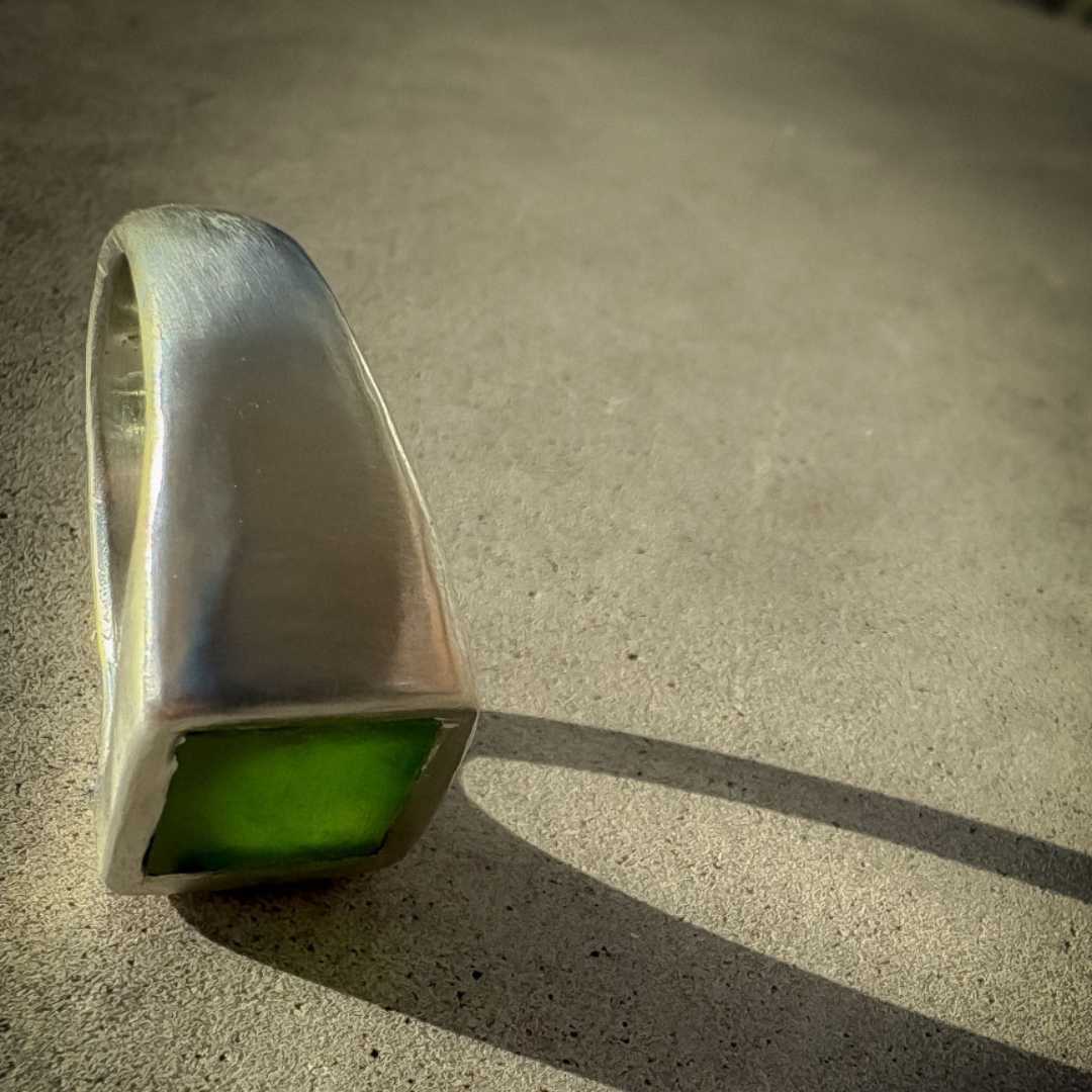 18. Horoeka Signet Ring | NZ Greenstone (Pounamu) Solid Sterling Silver Signet Ring Size P - HerbertandWilks Jewellery