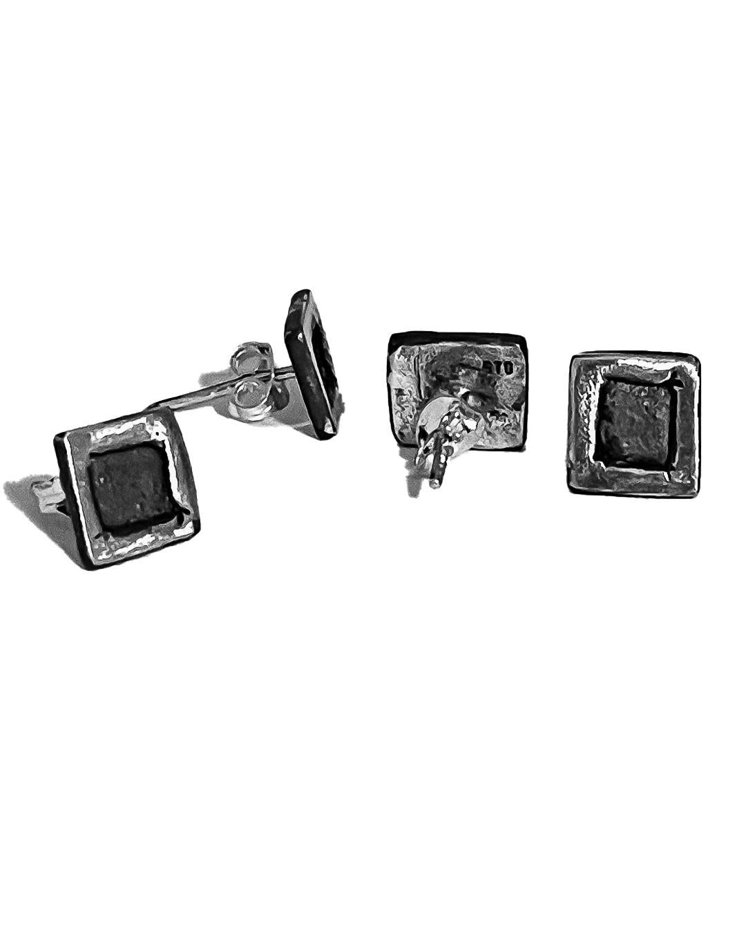 Modernist Earrings No. 6 - Geometric Square Stud Earrings in Oxidised Sterling Silver