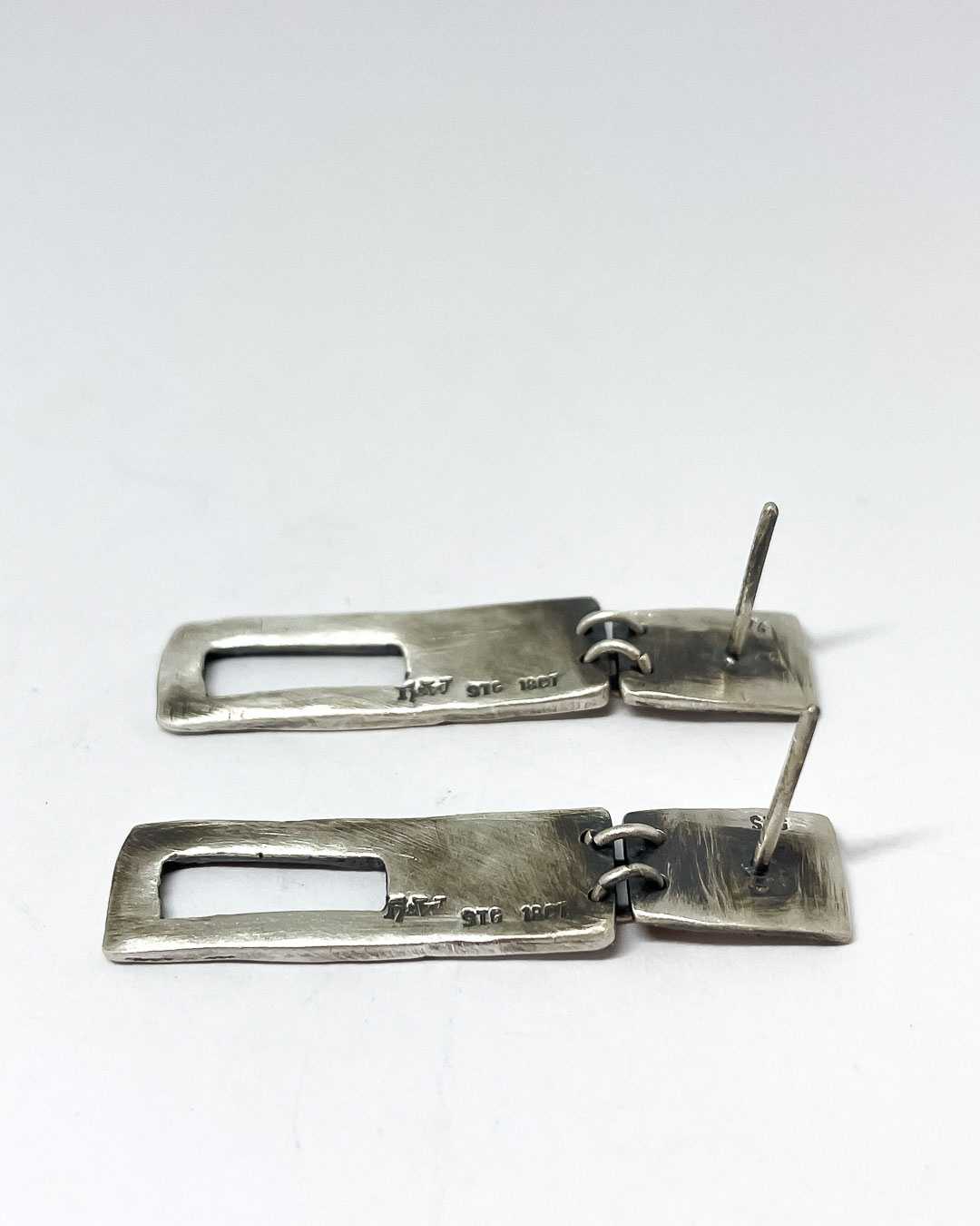 Modernist Earrings No. 8 - Geometric Cutout Drop Earrings in Oxidisded Sterling Silver + 18ct Gold