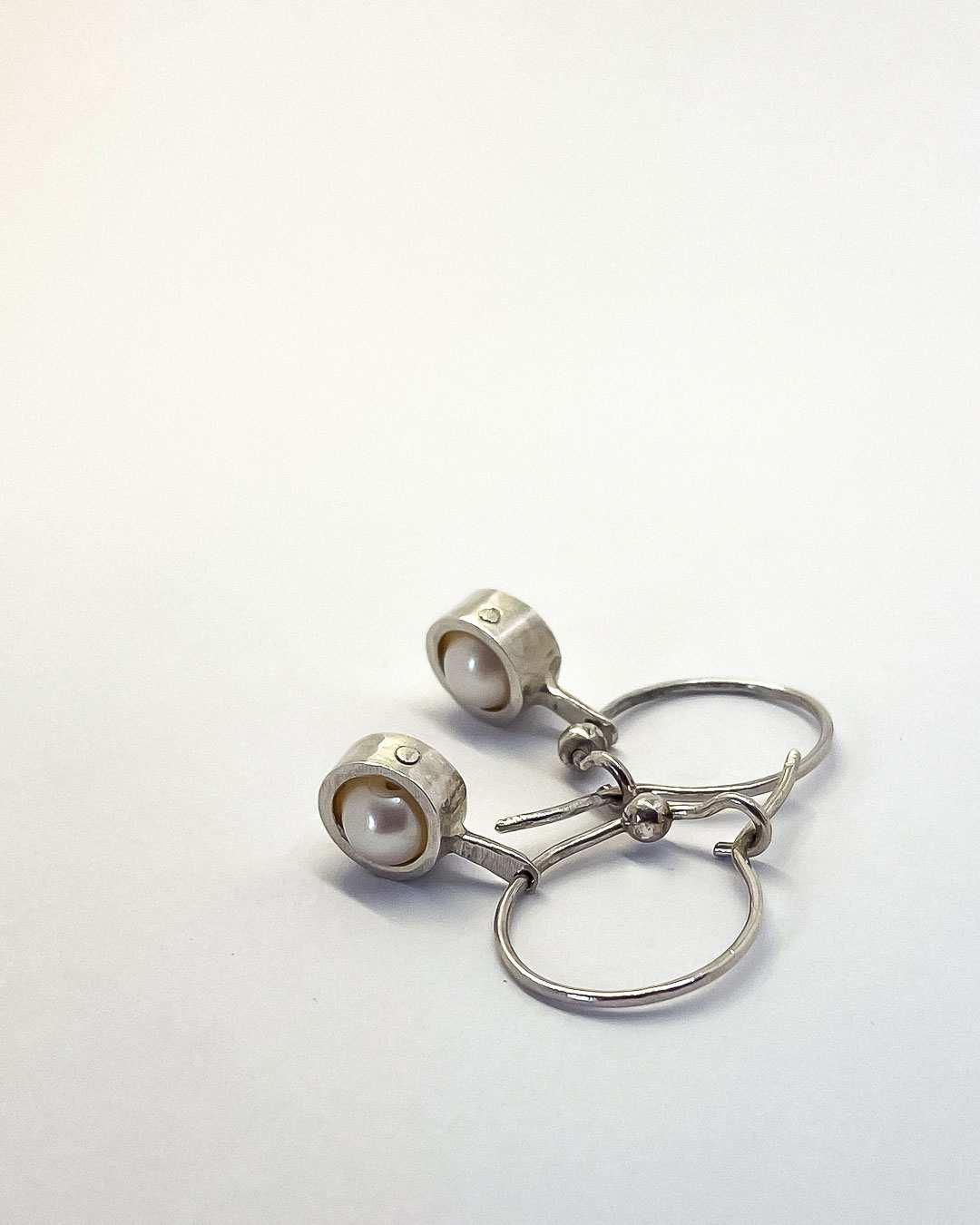 Small Sterling Silver Hoops with Pearl Charms
