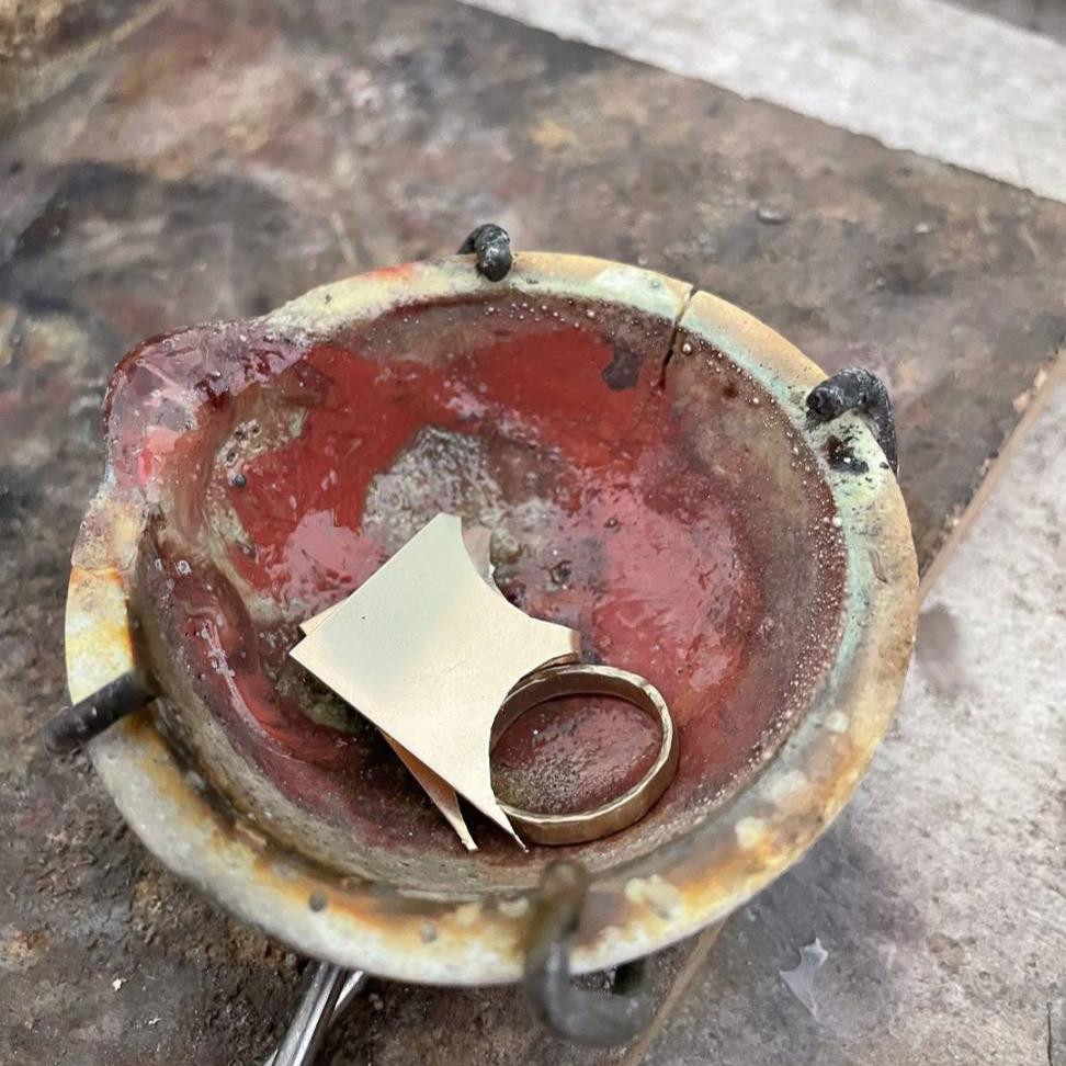 Preparing the 9ct Yellow Gold to be used to cast  a 2mm Sandcast Ring - HerbertandWilks Jewellery