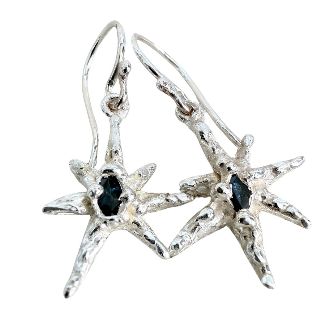 Faerie Star Charm Earrings with Blue Sapphires
