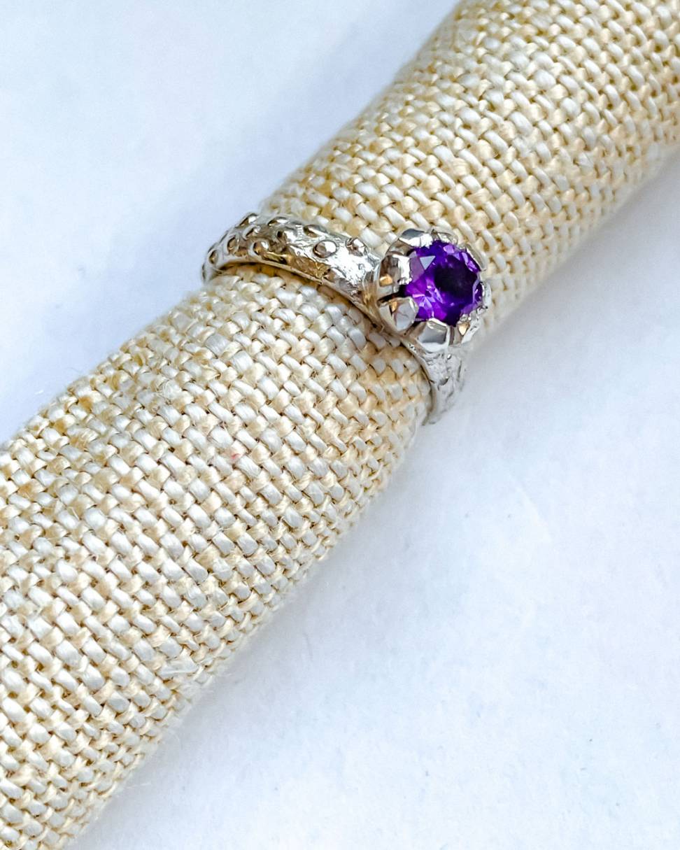 One Off Amethyst Bloom Ring in Sterling Silver, Size N (In Stock)