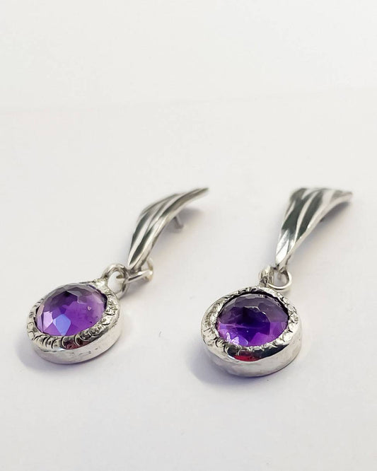 Purple Amethyst Comet Dangle Earrings | Sterling Silver + 8mm Deep Purple Amethyst