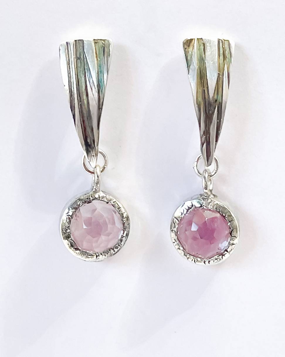 Pink Amethyst Comet Dangle Earrings | Sterling Silver + 8mm Pink Amethyst