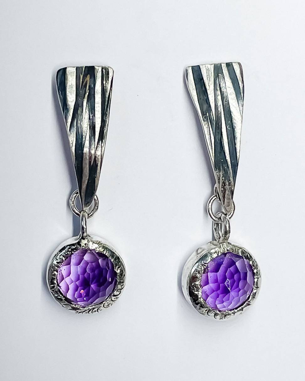 Purple Amethyst Comet Dangle Earrings | Sterling Silver + 8mm Deep Purple Amethyst