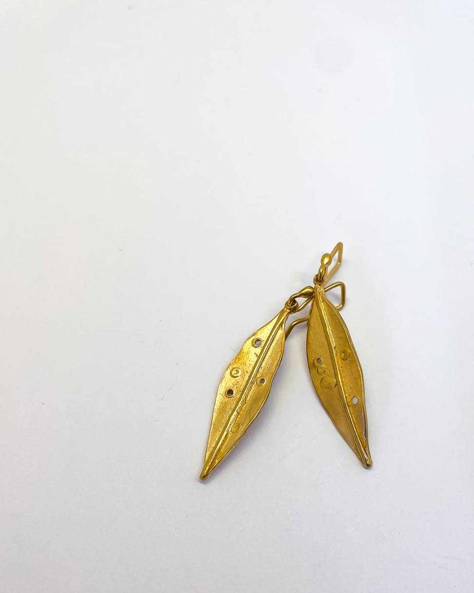 Golden Pohutukawa Leaf Pendant Earrings | 18ct Gold Plate over Sterling Silver | Long
