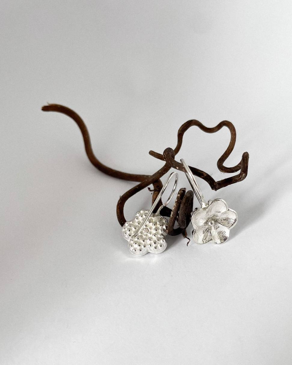 Flower Drop Earrings in Sterling Silver