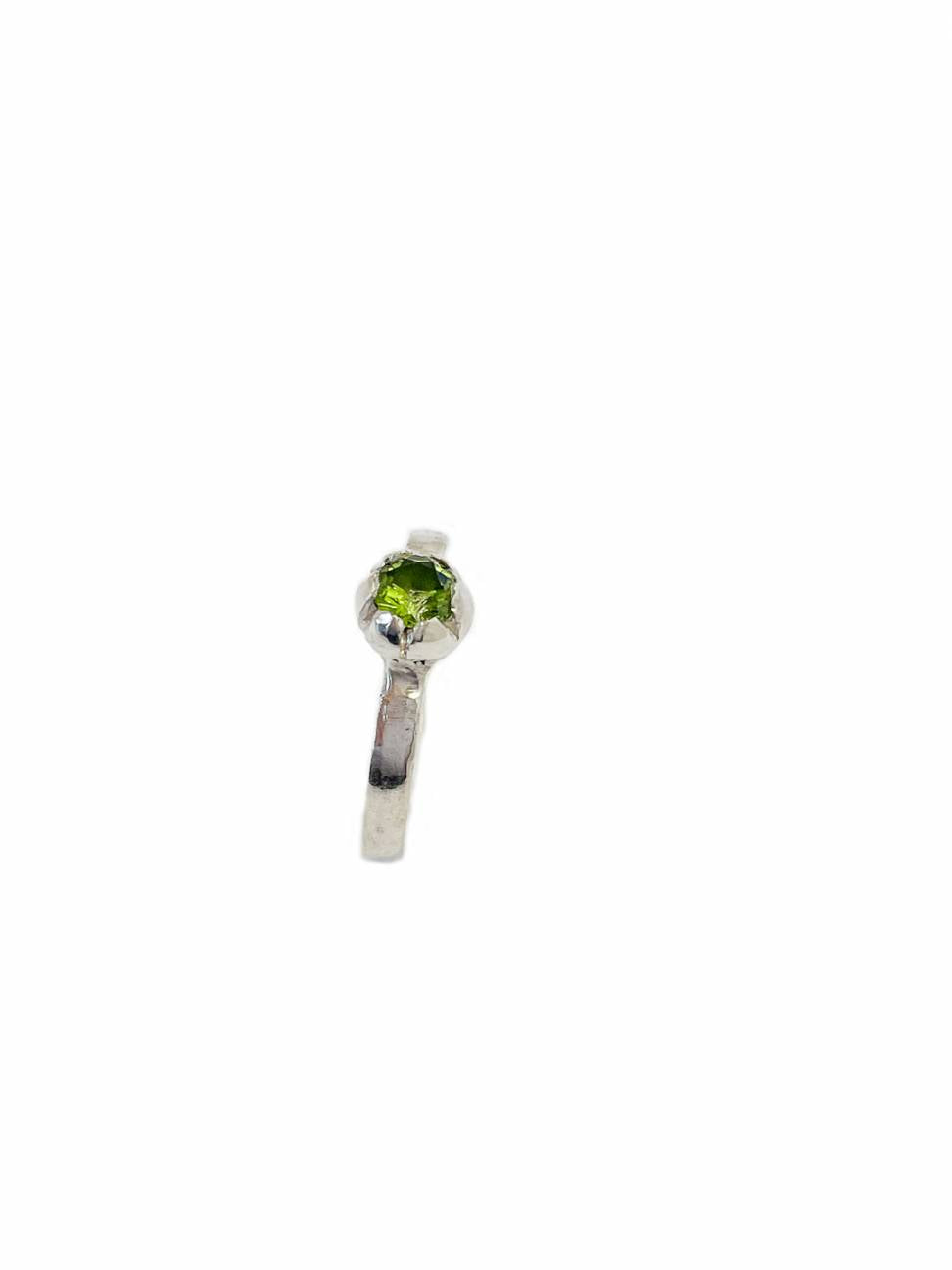 One Off Peridot Bloom Stacking Ring in Sterling Silver, Size N (In Stock)