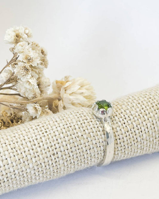 One Off Peridot Bloom Stacking Ring in Sterling Silver, Size N (In Stock)