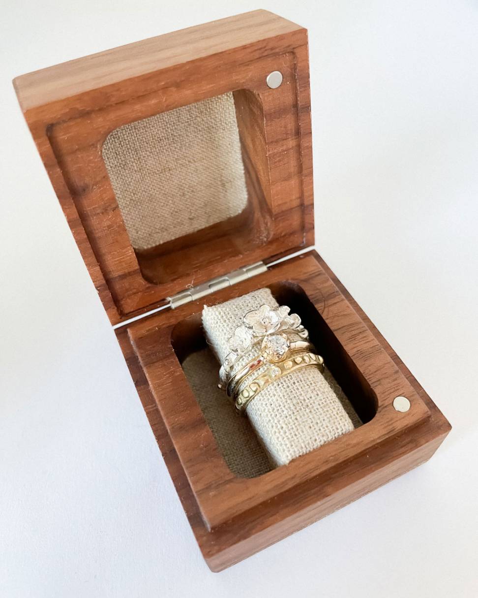 Handcrafted Walnut Ring Box - Stacking Rings