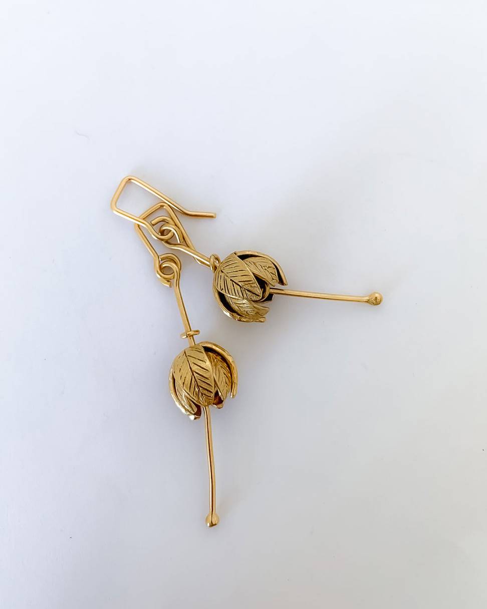Stylised Golden Fuchsia Flower Pendant Earrings - 18ct Gold Plate