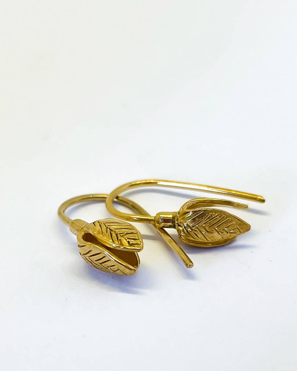 Stylised Golden Snowdrop Flower Earrings in 18ct Gold Plate