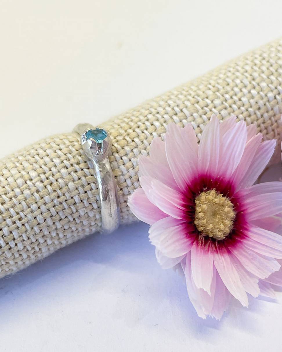 One Off Sky Blue Topaz Bloom Stacking Ring in Sterling Silver, Size O (In Stock)