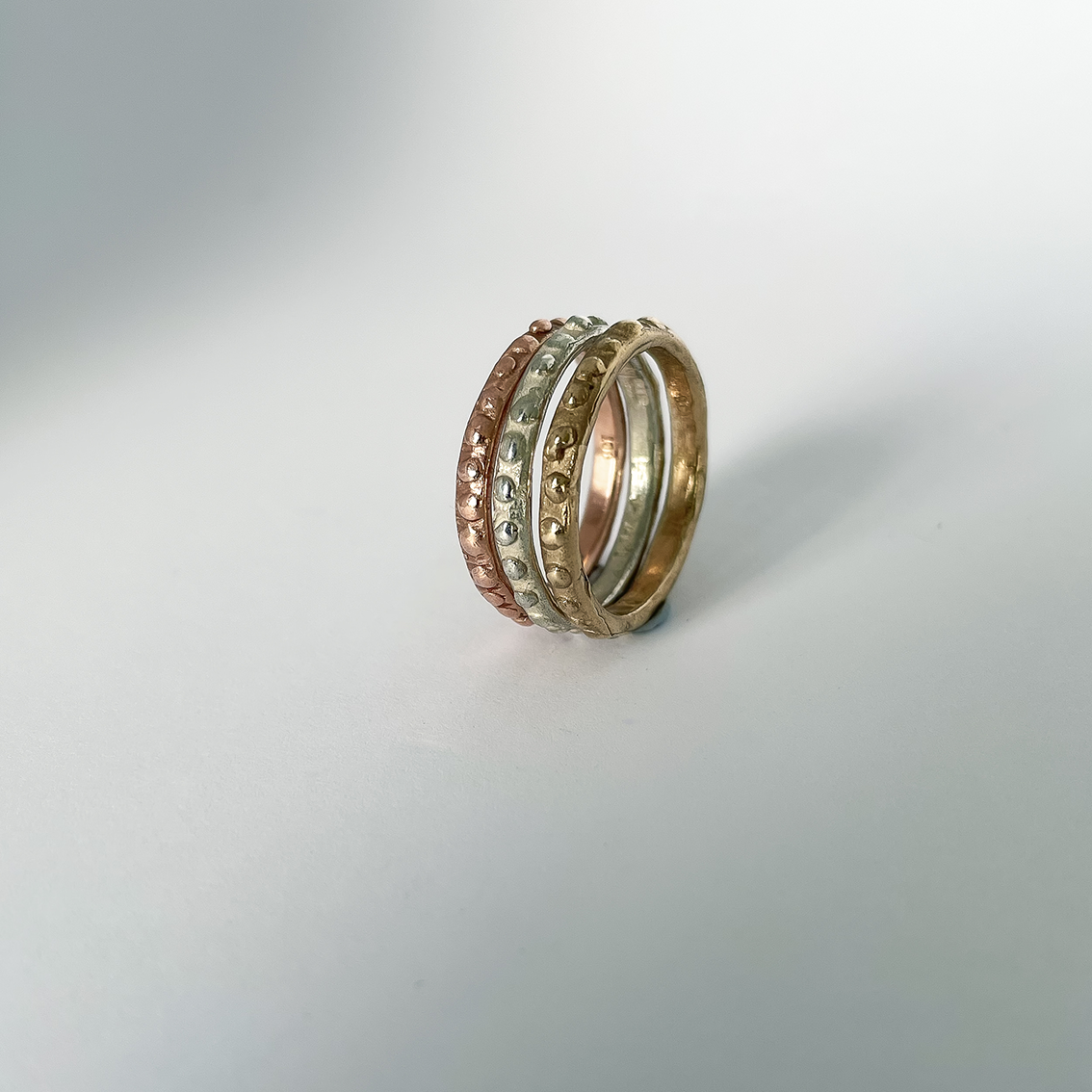 Organic Stacking Rings in Rose Gold, Yellow Gold and Sterling Silver
