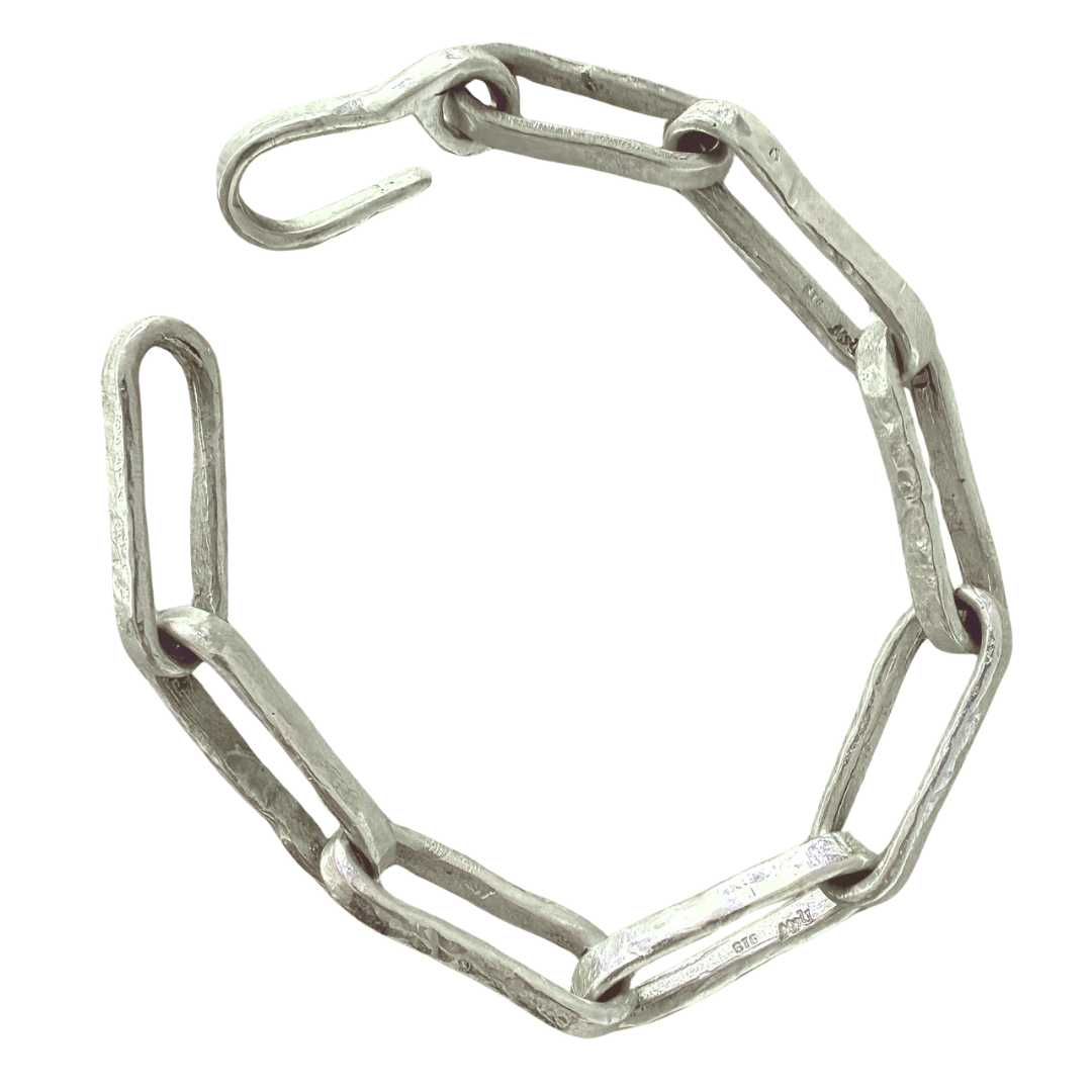 Oversized sterling silver paperclip chain bracelet, top view on white background – HerbertandWilks Jewellery, Auckland