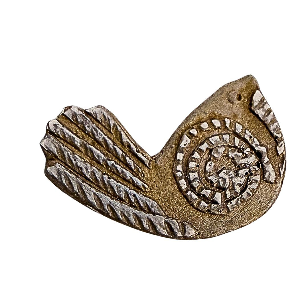 Bronze Pīwakawaka Fantail Pin with hand-carved lino-inspired texture