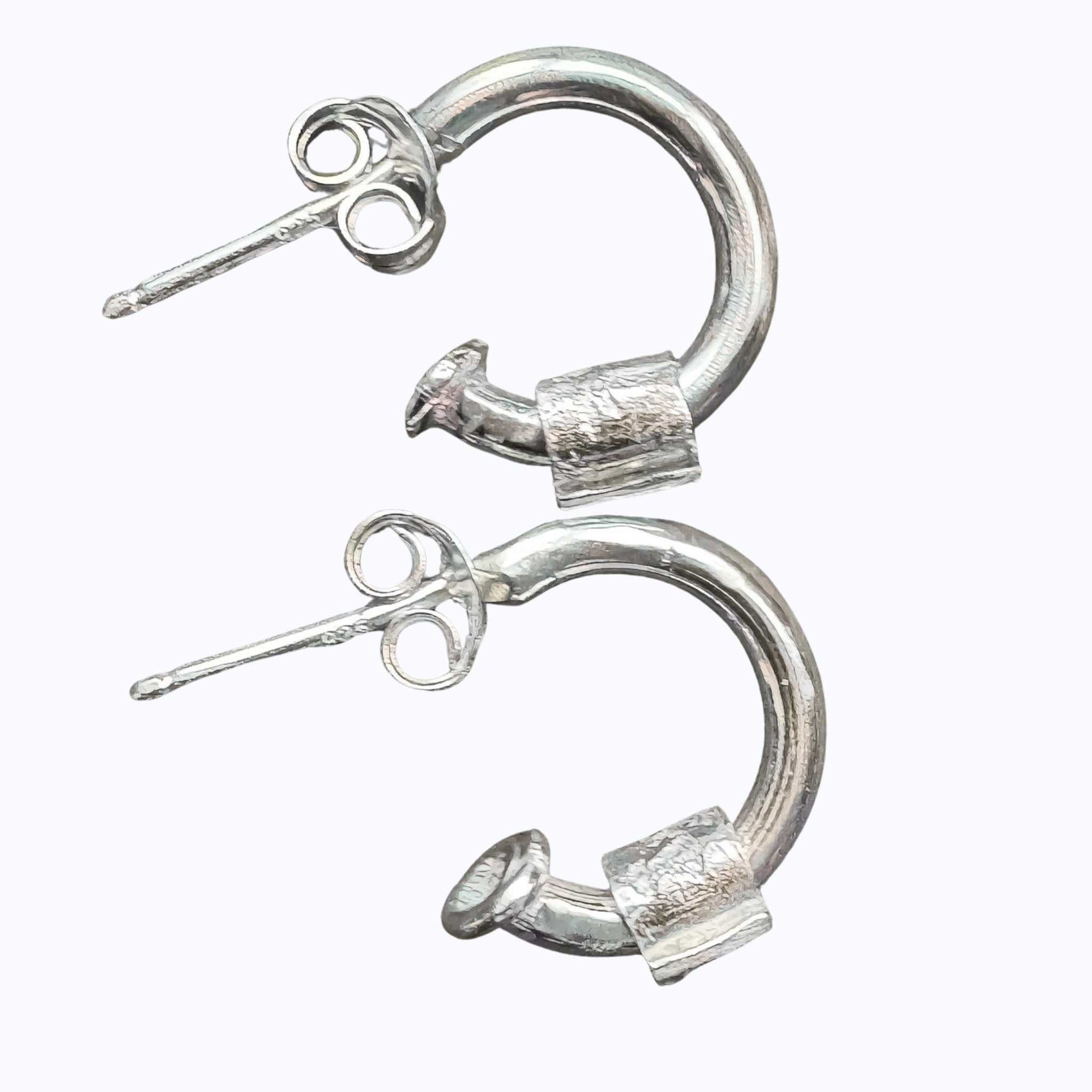 Wrapped Hoop Earrings with plain fine silver beads, 10 mm sterling silver hoops, photographed as a single pair on a white background.