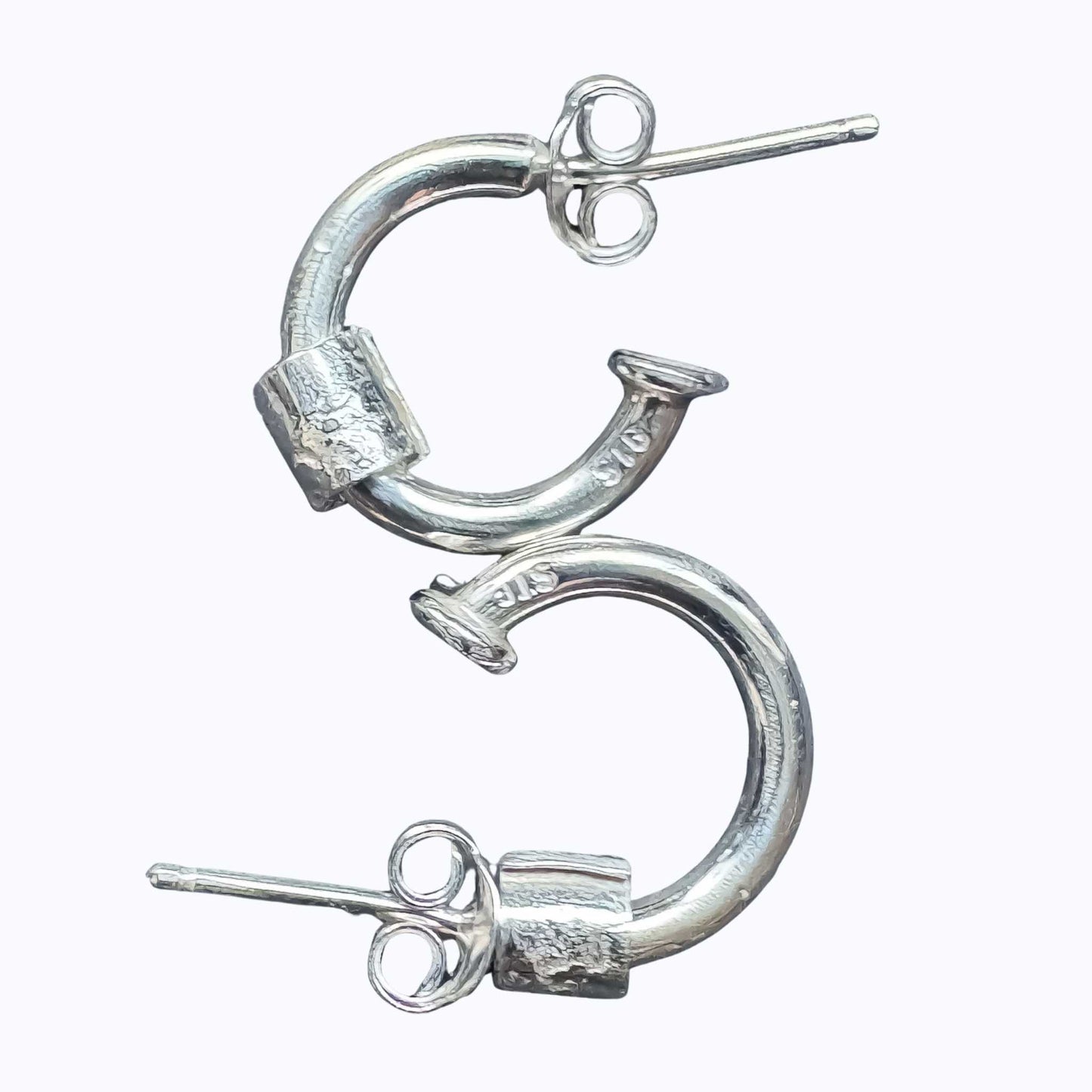 Wrapped Hoop Earrings with plain fine silver bead, 10 mm sterling silver hoops, shown on a white background.