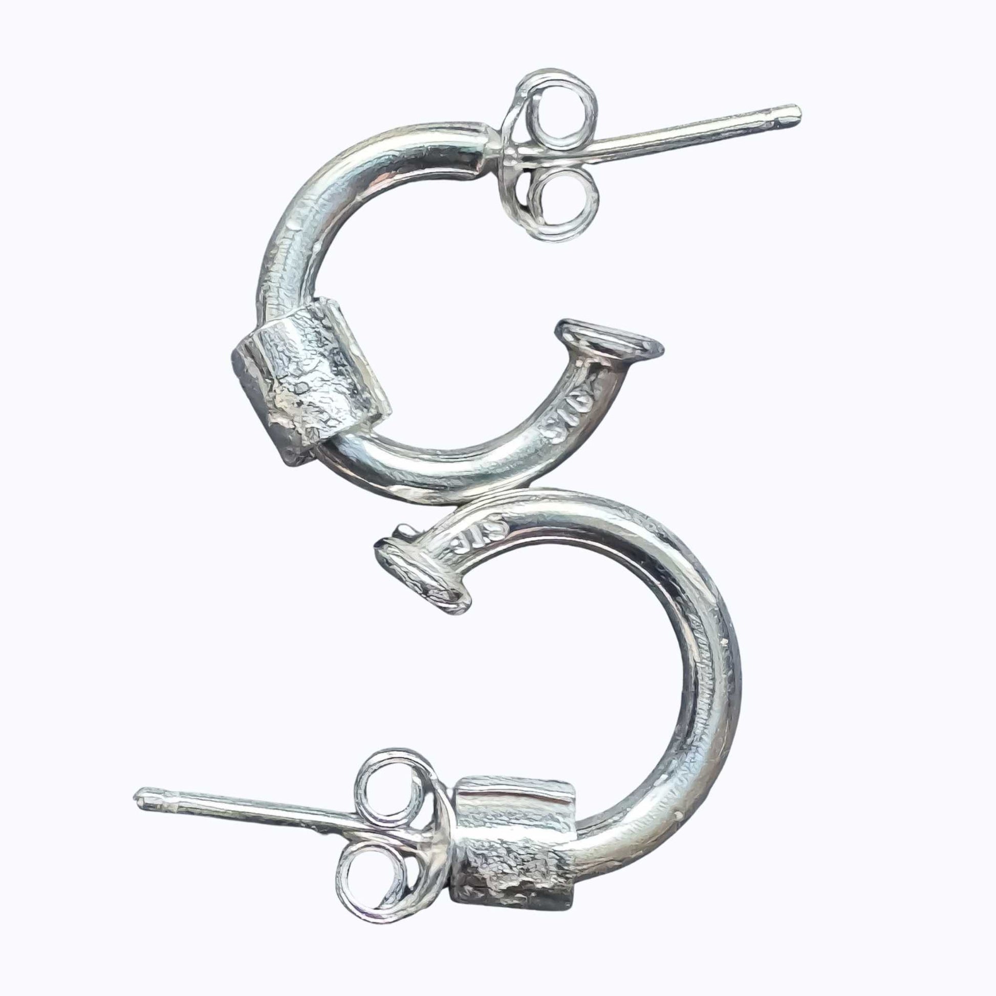 Wrapped Hoop Earrings with plain fine silver bead, 10 mm sterling silver hoops, shown on a white background.