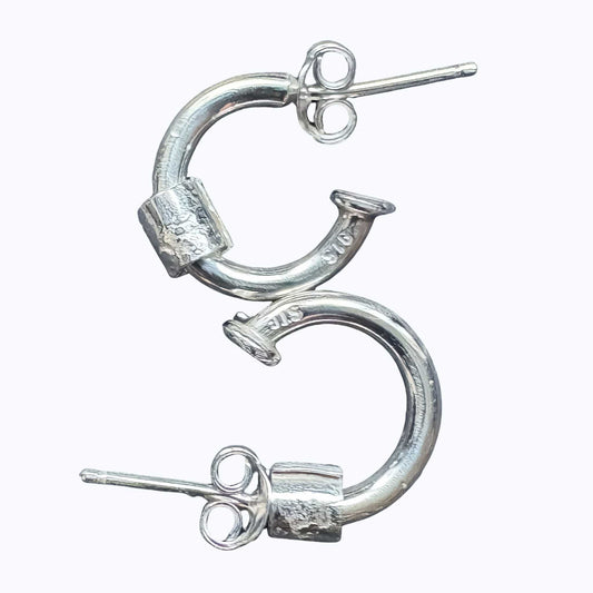 Wrapped Hoop Earrings with plain fine silver bead, 14 mm sterling silver hoops, shown on a white background.