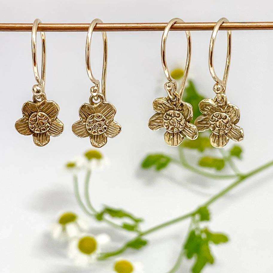 Alpine Daisy Charm Dangle Earrings | 9ct Solid Yellow Gold - HerbertandWilks Jewellery