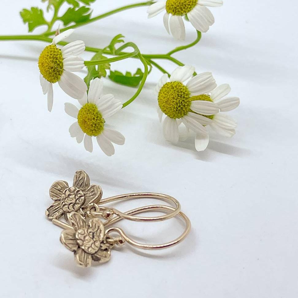 Alpine Daisy Charm Dangle Earrings | 9ct Solid Yellow Gold - HerbertandWilks Jewellery