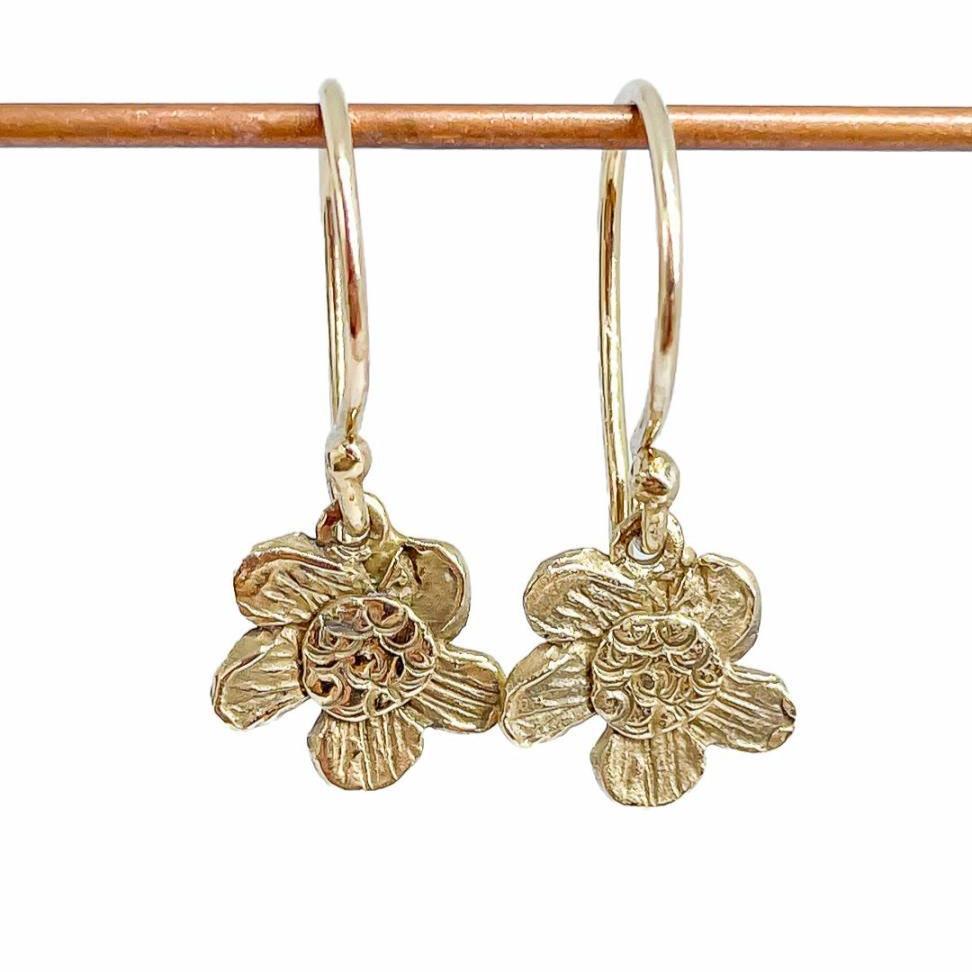 Alpine Daisy Charm Dangle Earrings | 9ct Solid Yellow Gold - HerbertandWilks Jewellery