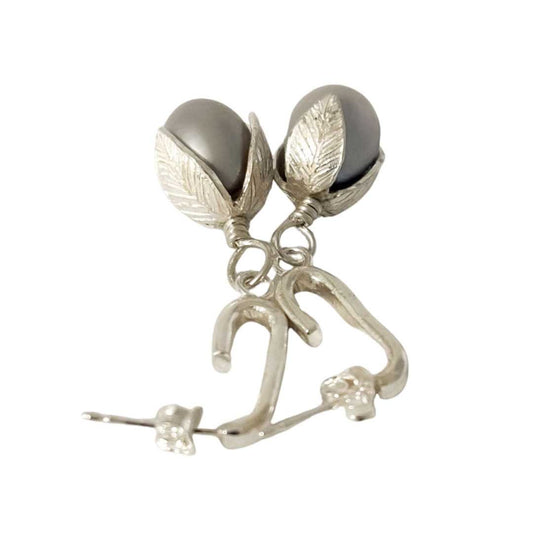 Chain Link Stud Earrings - Silver Pearls - HerbertandWilks Jewellery