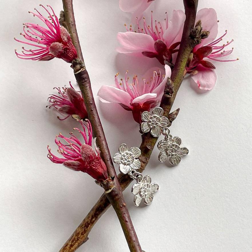 Daisy Flowers Sterling Silver Drop Stud Earrings - HerbertandWilks Jewellery