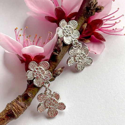 Daisy Flowers Sterling Silver Drop Stud Earrings - HerbertandWilks Jewellery