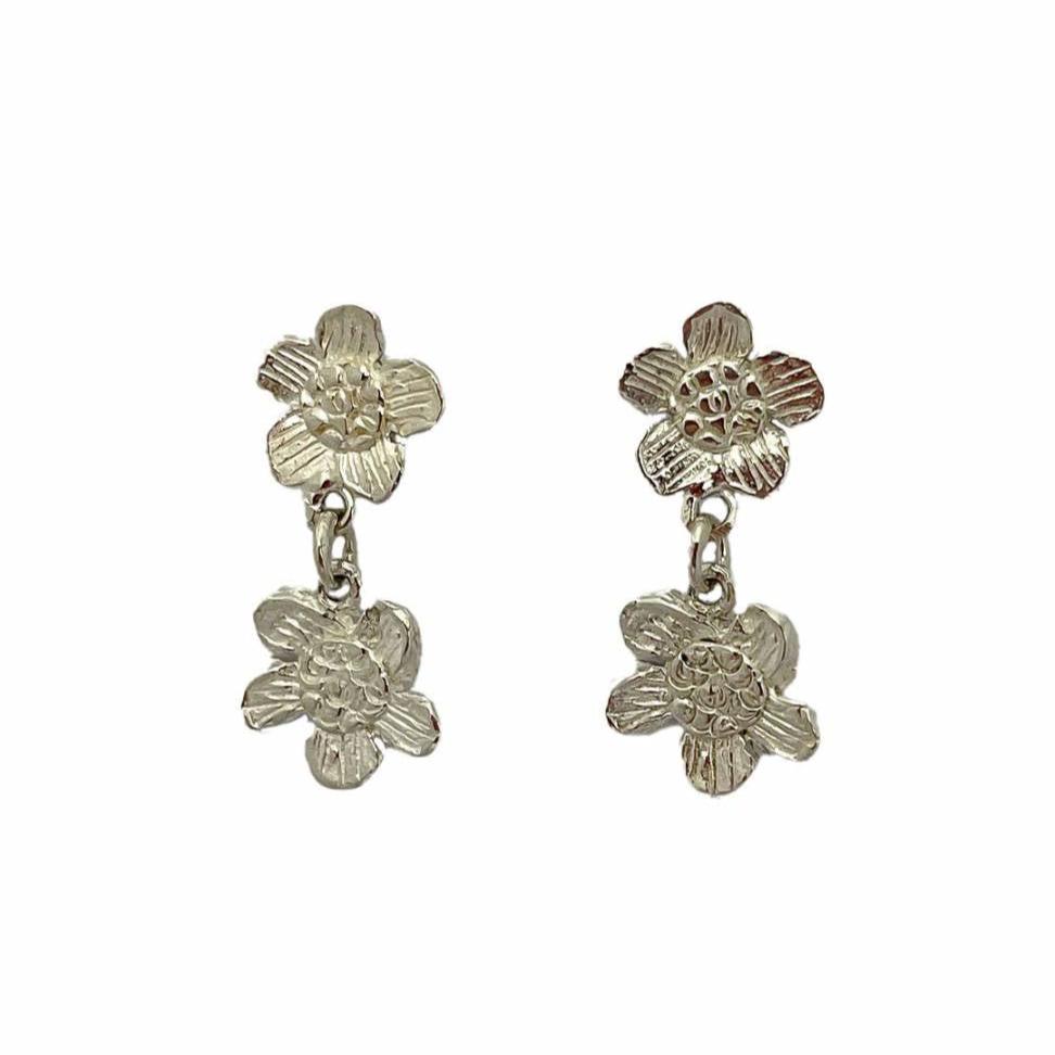 Daisy Flowers Sterling Silver Drop Stud Earrings - HerbertandWilks Jewellery