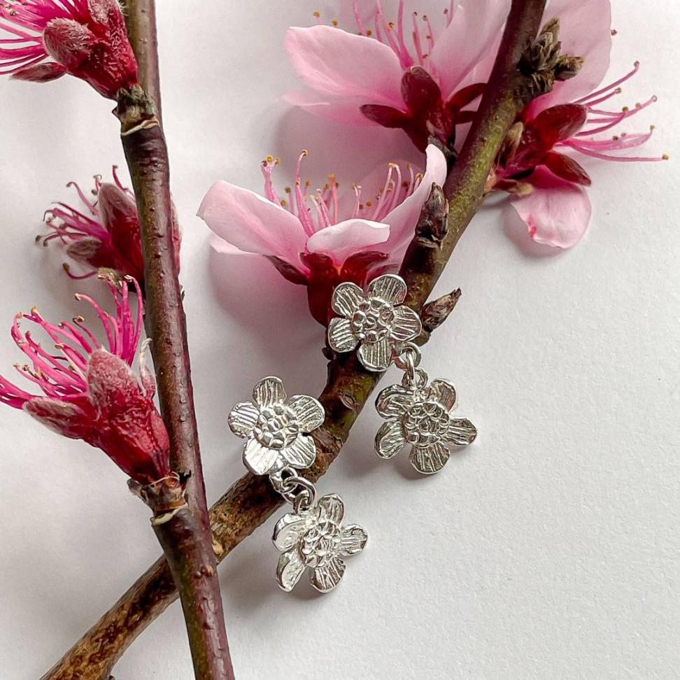 Daisy Flowers Sterling Silver Drop Stud Earrings - HerbertandWilks Jewellery