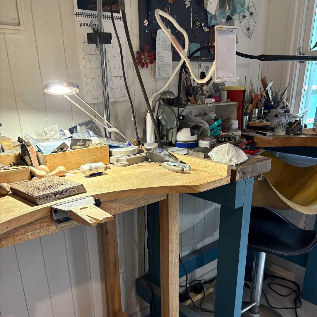 Jewellery workbenches in Mt Eden Auckland studio where stacking ring workshops are held