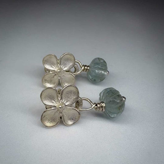 Hydrangea & Aquamarine Stud Earrings – A Botanical Bloom in Silver - HerbertandWilks Jewellery