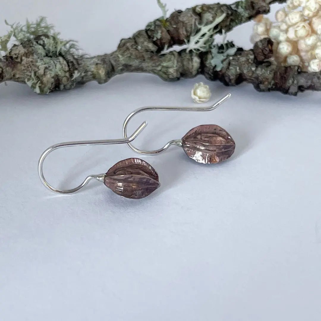 Kowhai Pod Drop Earrings – Bronze & Sterling Silver - HerbertandWilks Jewellery