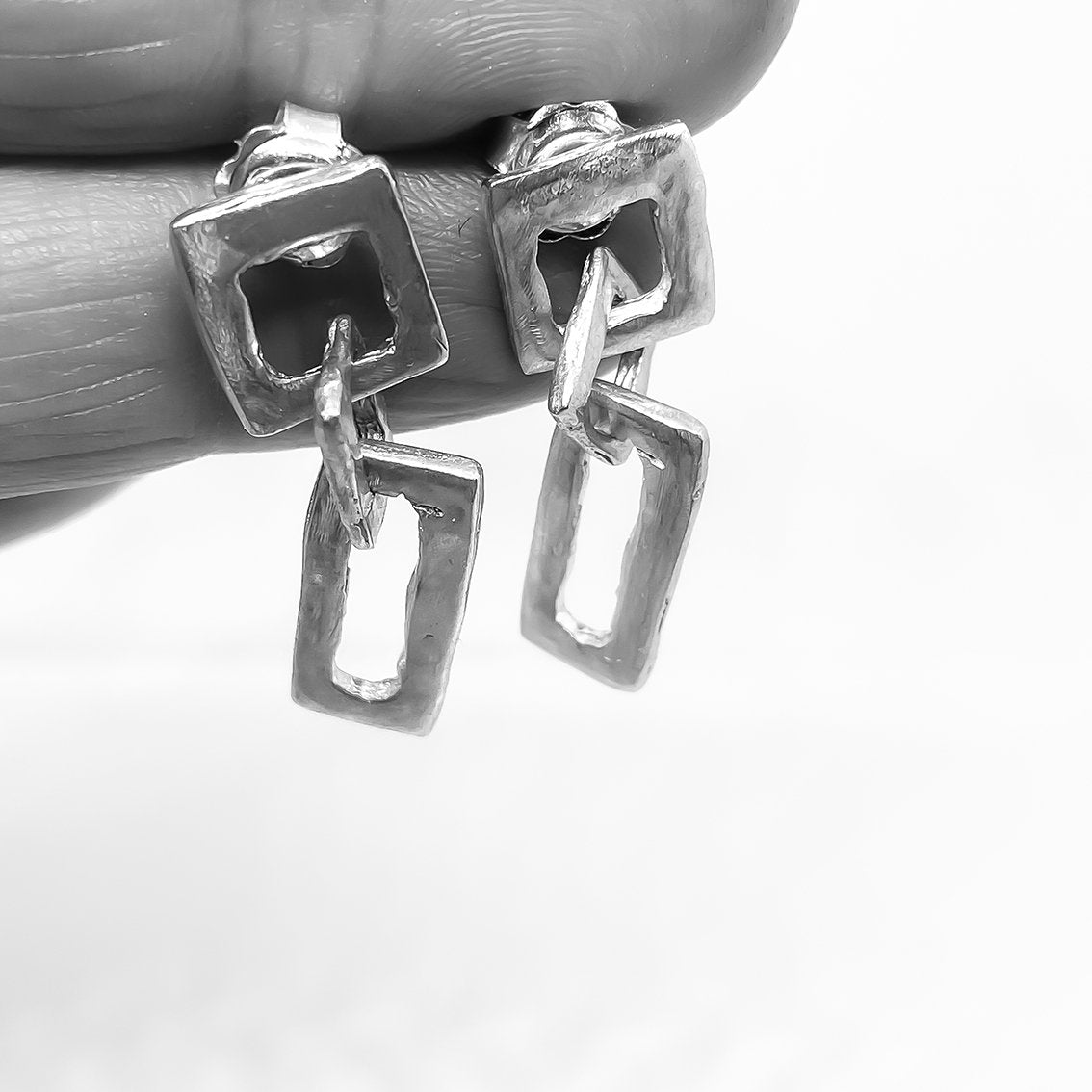 Modernist Earrings No. 3 - Geometric Cutout Drop Earrings in Sterling Silver - HerbertandWilks Jewellery