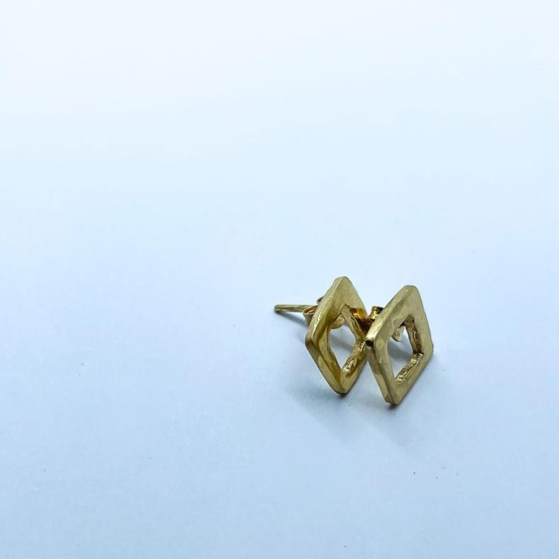 Modernist Earrings No. 5a - Geometric Cutout Square Stud Earrings in 18ct Gold Plate - HerbertandWilks Jewellery