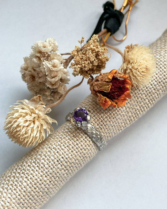 One Off Amethyst Bloom Ring in Sterling Silver, Size N - HerbertandWilks Jewellery