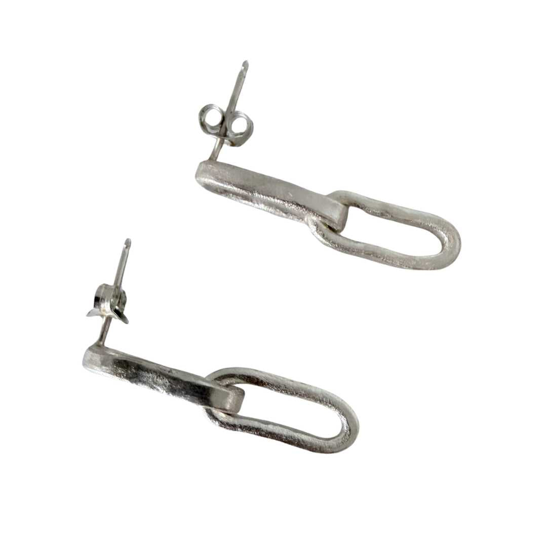 Paperclip Chain Link Earrings side view showing sterling silver ear post and butterfly closure