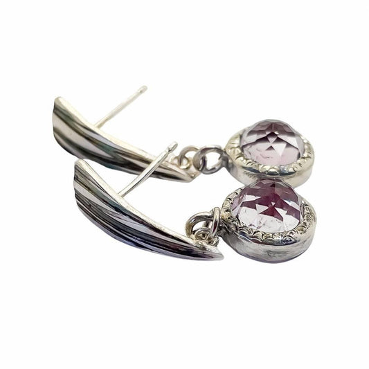 Pink Amethyst Comet Dangle Earrings | Sterling Silver + 8mm Pink Amethyst - HerbertandWilks Jewellery