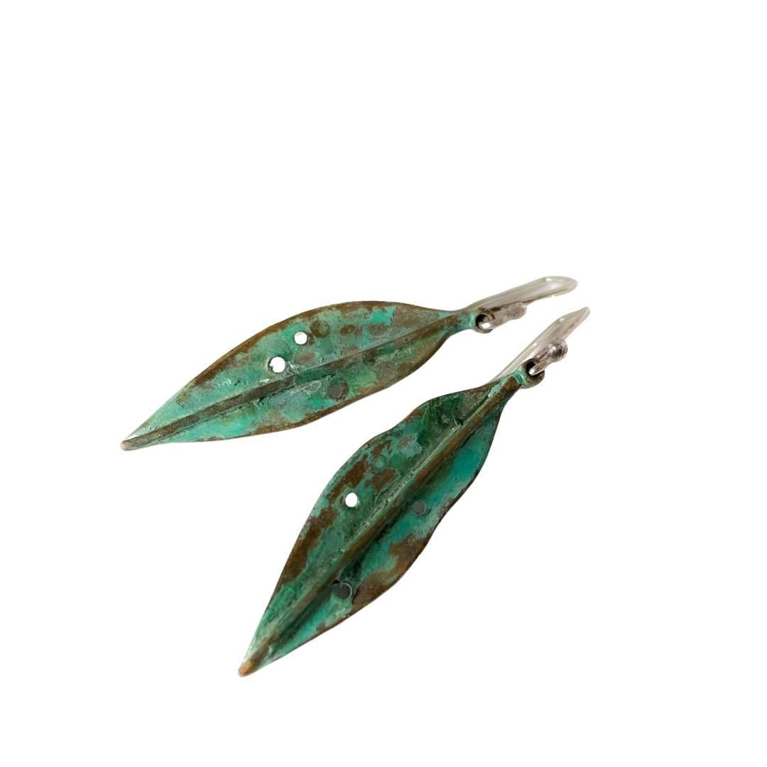Pohutukawa Leaf Pendant Earrings | Bronze + Sterling Silver | Long - HerbertandWilks Jewellery
