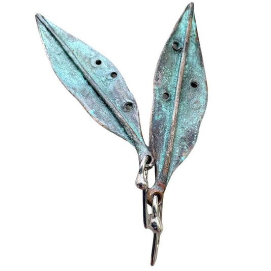 Pohutukawa Leaf Pendant Earrings | Bronze + Sterling Silver | Long - HerbertandWilks Jewellery