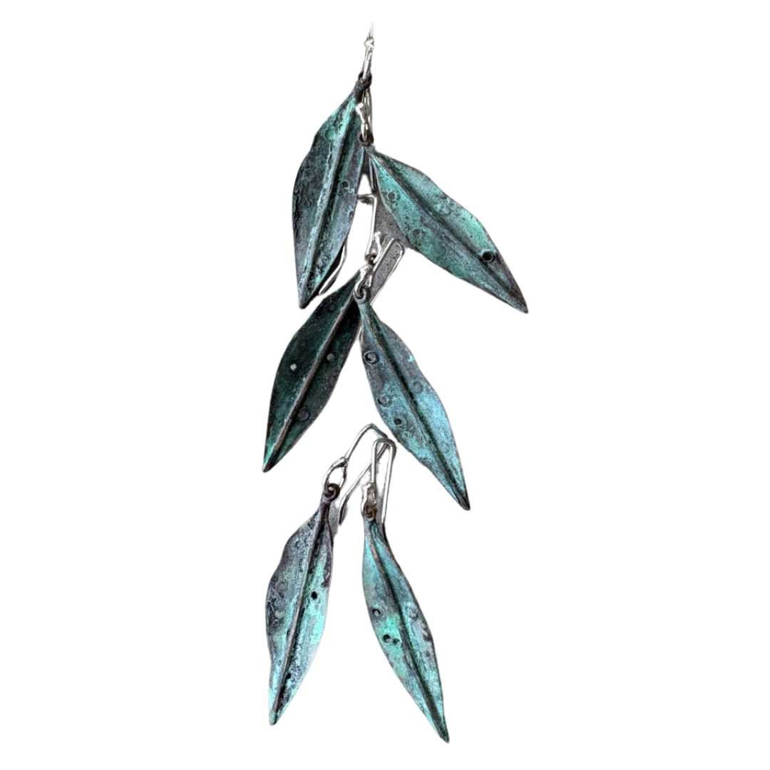 Pohutukawa Leaf Pendant Earrings | Bronze + Sterling Silver | Long - HerbertandWilks Jewellery
