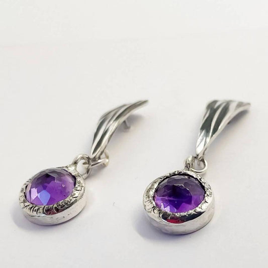 Purple Amethyst Comet Dangle Earrings | Sterling Silver + 8mm Deep Purple Amethyst - HerbertandWilks Jewellery