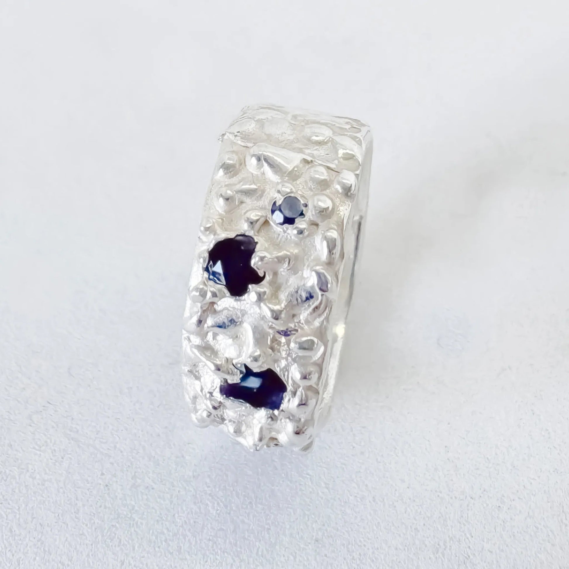Sapphire Ring in Sterling Silver – Flow Wide Band (No. 21, Size M½) - HerbertandWilks Jewellery