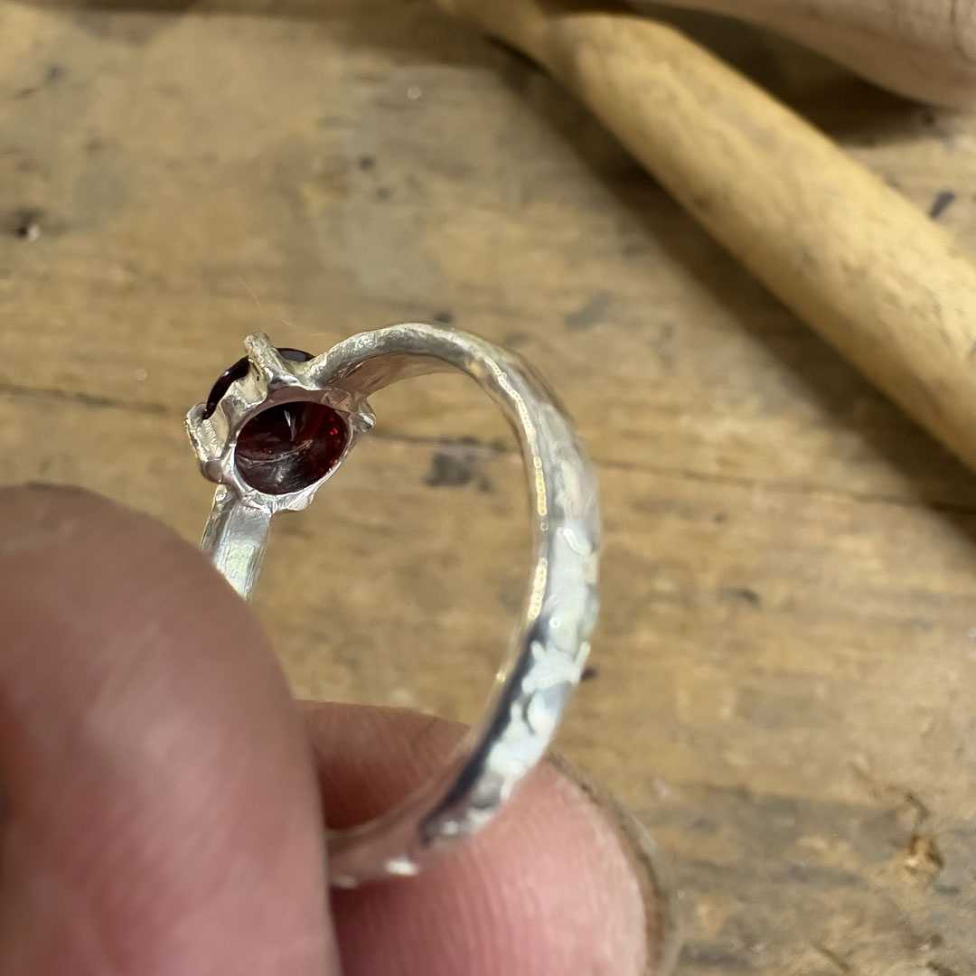 Solitaire Garnet Ring in Sterling Silver, Size O - HerbertandWilks Jewellery