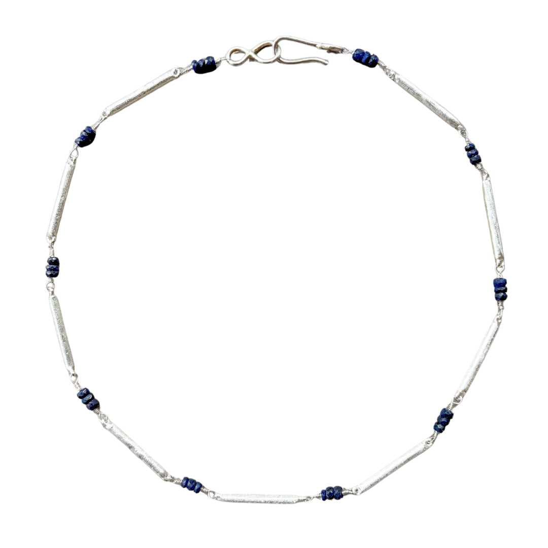 Handcrafted sterling silver chain necklace with natural blue sapphires - made in New Zealand